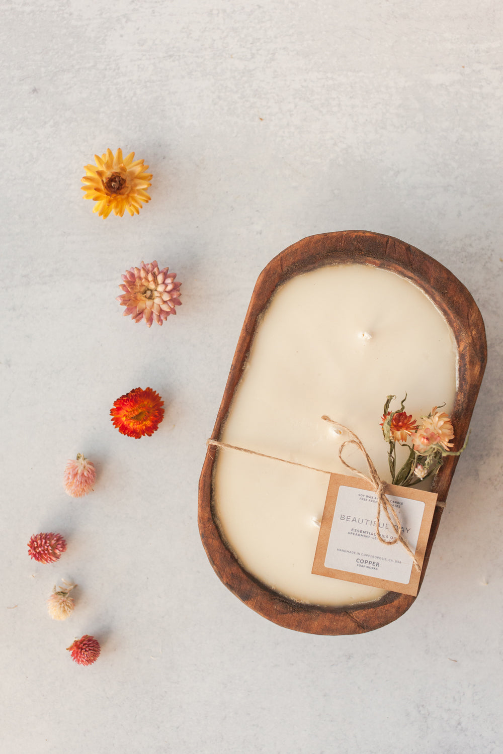 Hand poured soy wax dough bowl candle with peppermint lemon and lime essential oils