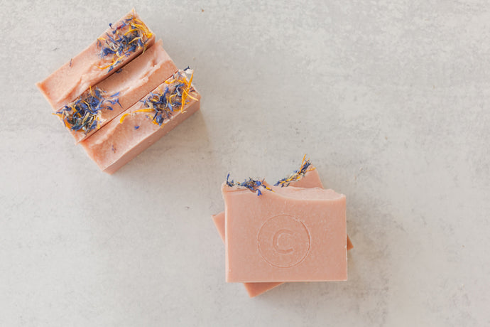 handmade coconut milk soap with essential oils and kaolin rose clay