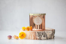 Load image into Gallery viewer, Hand poured soy wax with wooden wick candle scented with a floral essential oil blend